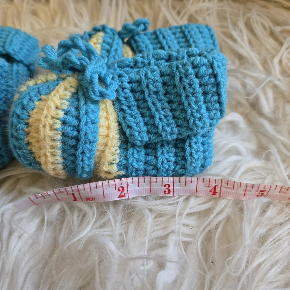 Handmade Knitted Baby Booties - Blue and Yellow